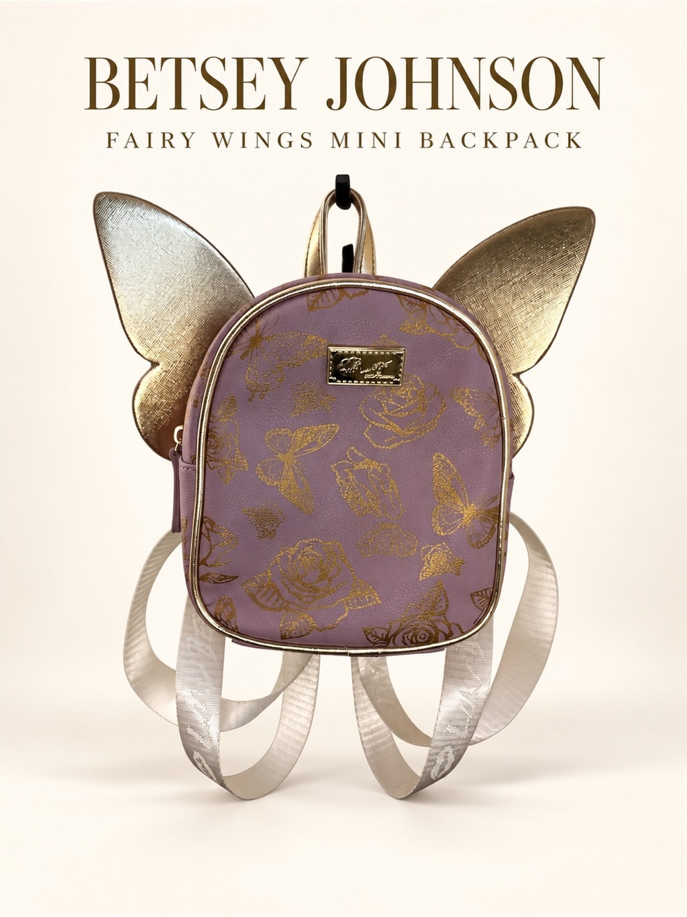 Betsey Johnson Lavender Butterfly Fairy Mini Backpack with Gold Fairy Wings